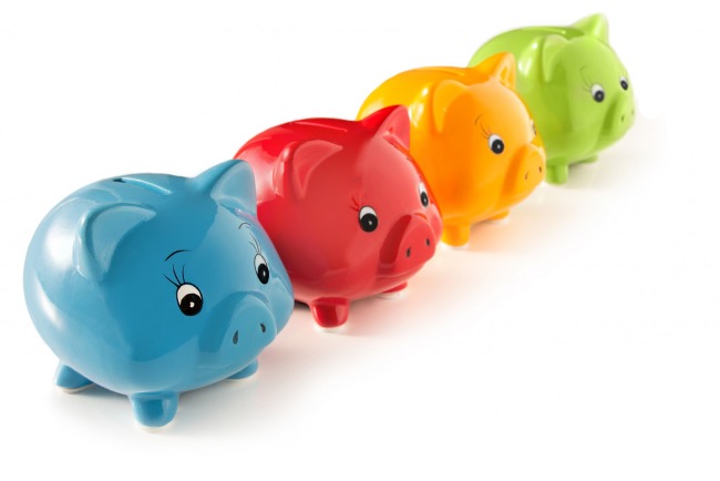 colorful piggy banks lined up in a row